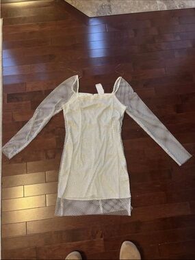 french kyss White Mesh Long-Sleeve Mini Dress